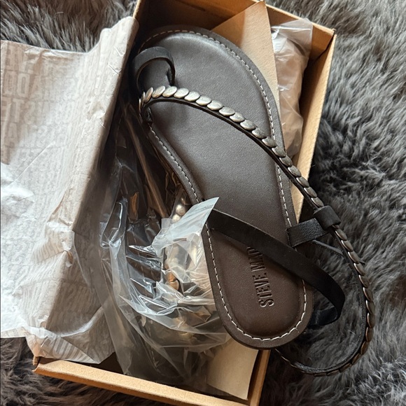 Steve Madden Shoes - Steve Madden Black Braided Thong Sandals with Metallic Accent